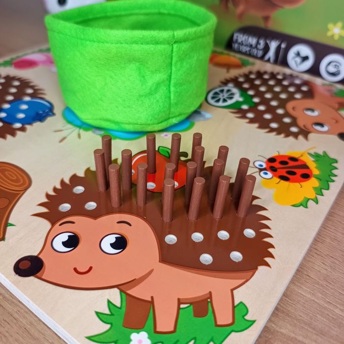 Гра настільна дерев'яна їжачок з голками,розвиваюча гра на лічбу