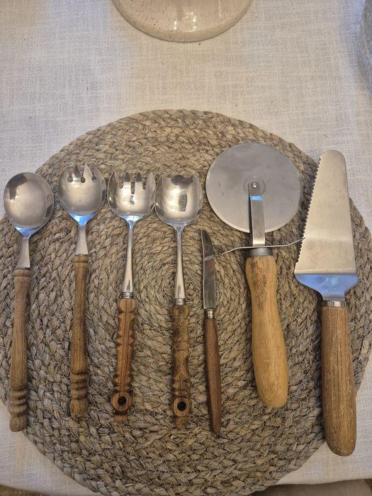 Sztućce stare drewniany uchwyt 7 szt