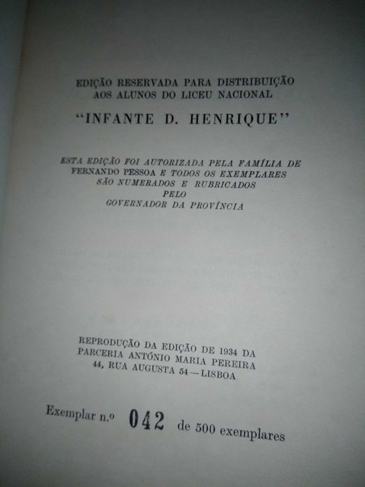 Livro Fernando Pessoa - Mensagem - 1959 Imprensa Nacional de Macau