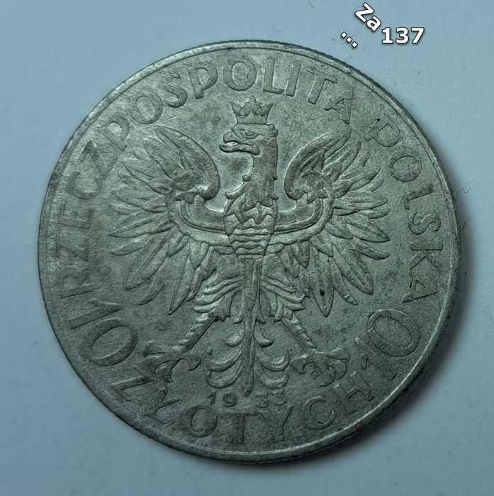 10 zł Głowa kobiety z1933 roku , srebro, piękny stan monety nr. 137