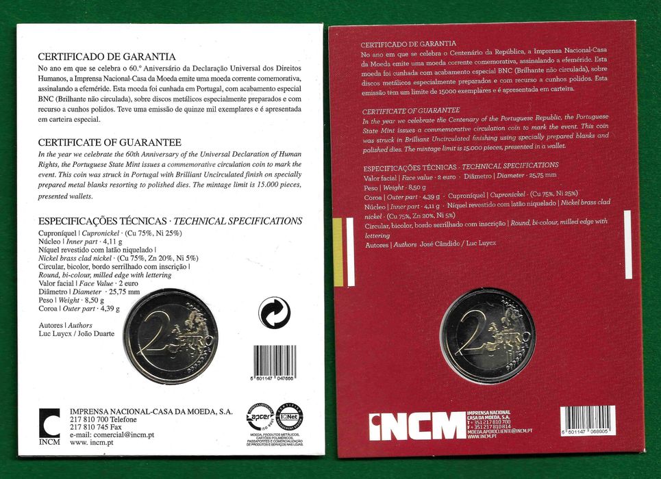 6 Moedas de 2 Euros em carteira (BNC)