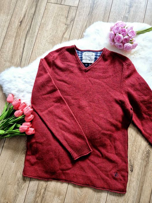 sweter męski w serek wełniany wełna jagnięca White Stuff XL 42