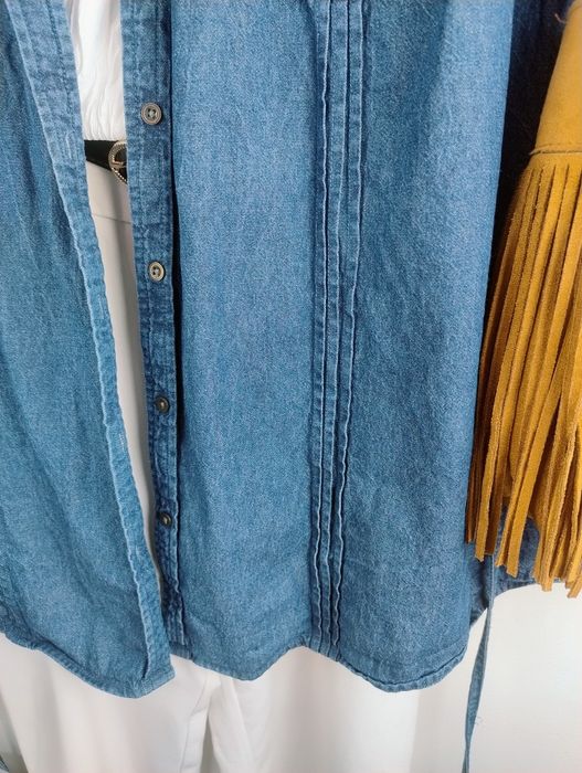 Koszula jeansowa kurtka narzutka John Baner 54 długa wiązana denim oversize plus size
