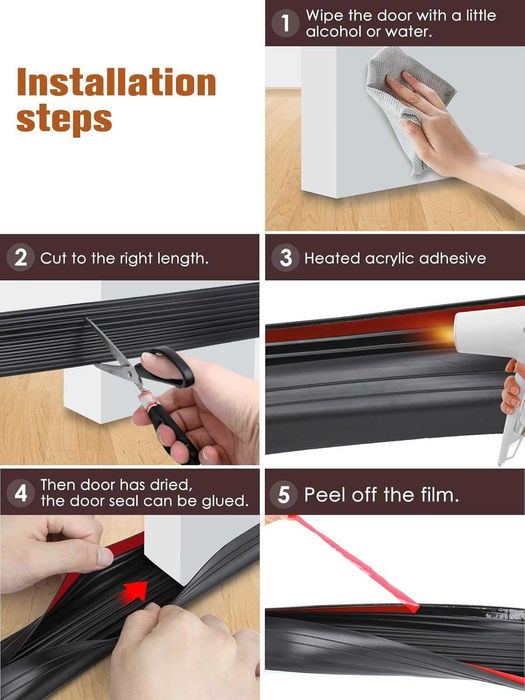 Stoper Do Drzwi Silikonowy 1m, Samoprzylepna Uszczelk, Izolacja Hałasu