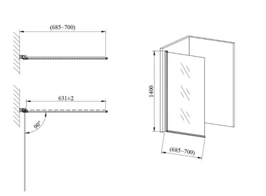 Скляна шторка для ванни Glass 70х140см Black