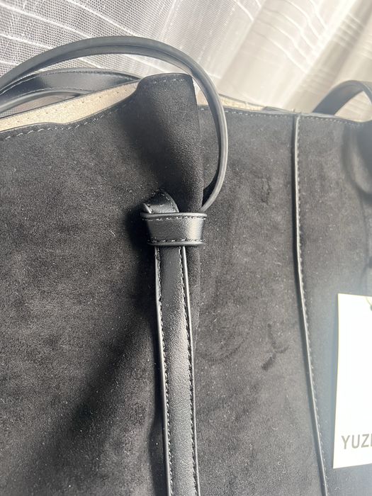 Сумка замшева шоколадна, чорна, велика