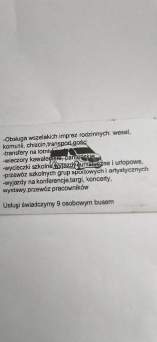 Przewóz osób bus 9 osobowy.