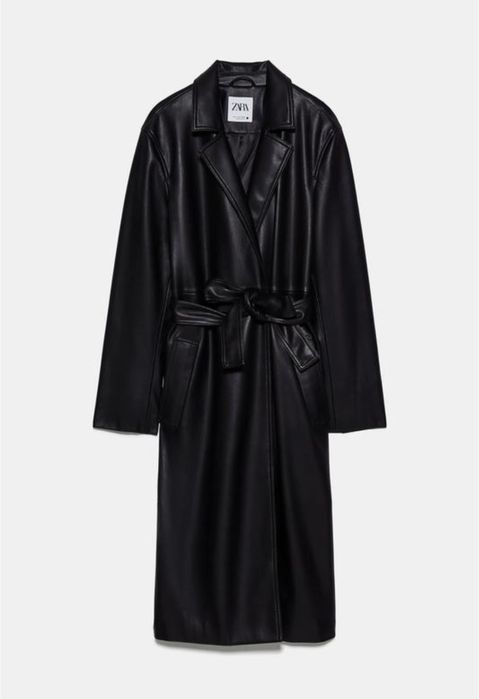 Чорний шкіряний тренч Zara