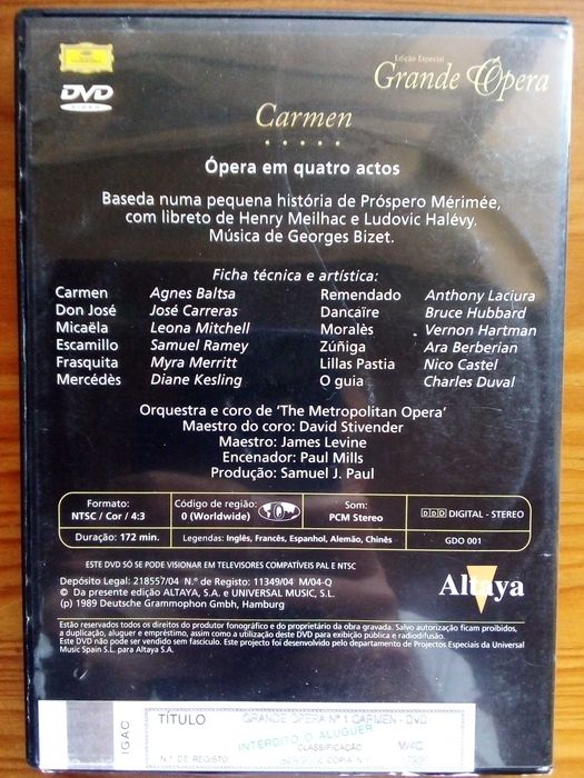 Carmen, Bizet, José Carreras, Agnes Baltsa. (Deutsch Grammophon)