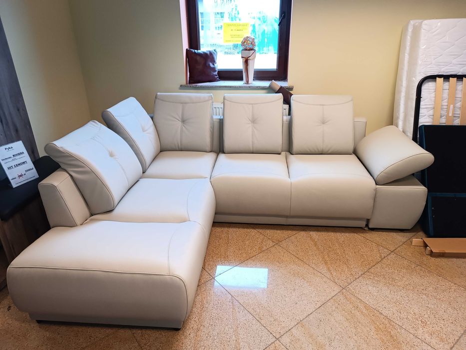 -40% Outlet  Narożnik MACAN w Skórze Naturalnej- ze spaniem MEBLE PYKA Olesno