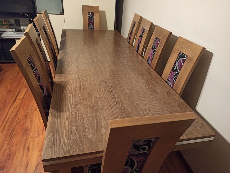 Stół dąb rozkładany i 10 krzeseł