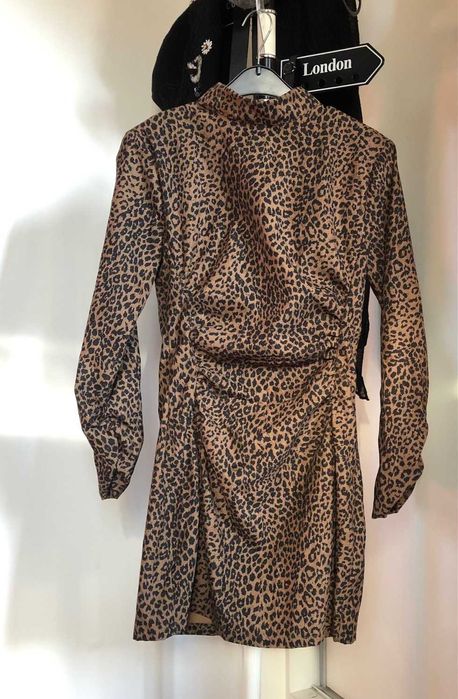 Sukienka w panterkę, cienki sztruks, zmysłowa, codzienna, rozmiar 36