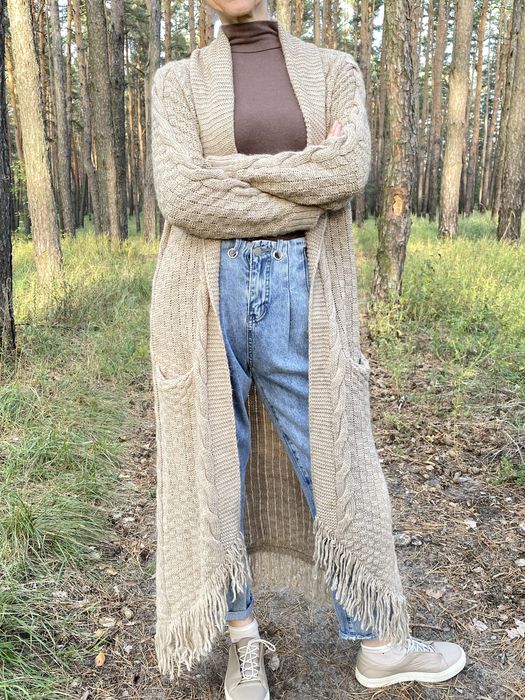 Кардинан теплий вʼязаний довгий бежевий, накидка
