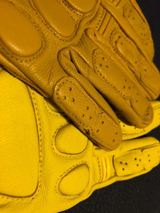 Luvas moto pele sintética amarelas proteção M L XL - Stock limitado