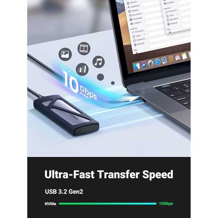 Кишеня зовнішня UGREEN CM578 PCIe NVMe M.2 SSD to USB 3.2 Gray (90541)