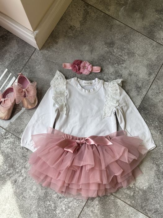 Elegancki zestaw dla dziewczynki r. 80 chrzciny roczek komunia wesele