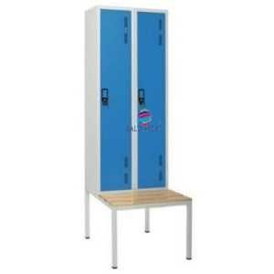 Vestiário Triplo Cacifos com Banco em Pinho 2150Ax900Lx800P Metálico Pintura Cinza / Porta Cinza
