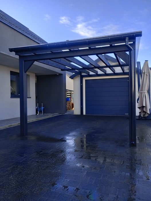 Zadaszenie tarasu z drewna • pergola • poliwęglan • blachodachówka