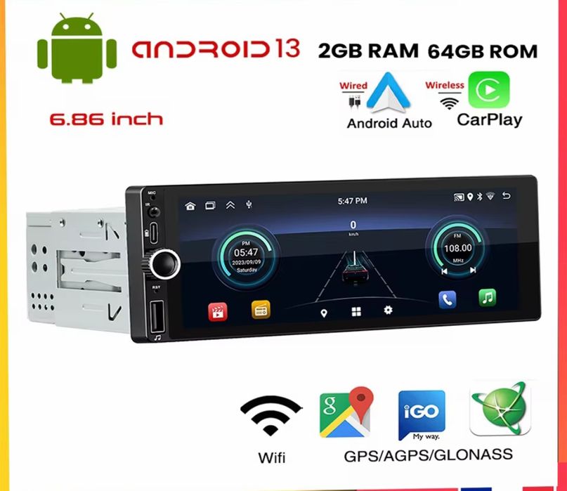 Rádios Android 1Din e 2Din Universal GPS WiFi Bluetooth Carplay Auto