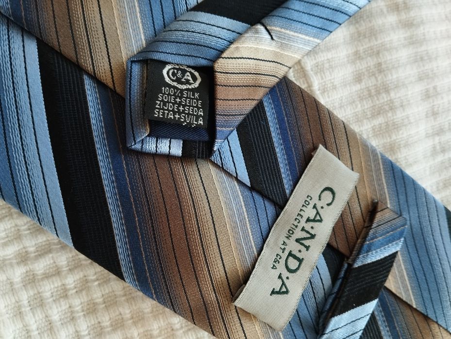Męski jedwabny krawat 100% silk, paski, 9 cm, Canda