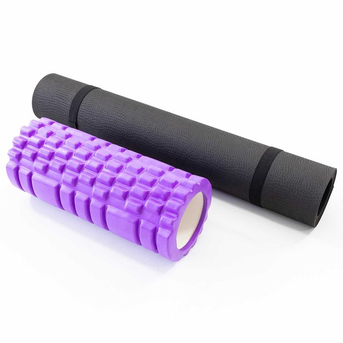 Коврик для йоги/фитнеса + массажный валик МФР рол для спины, ног, шеи