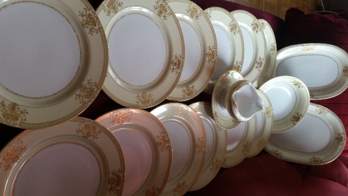 Precioso serviço porcelana simu china desenohs en relievo po oro 24k