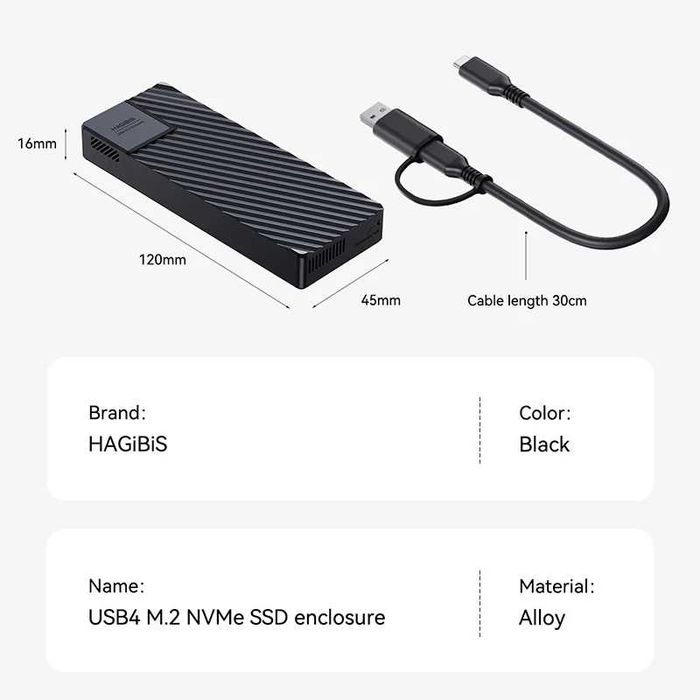 USB4 40Gbps M.2 NVMe SSD Enclosure Адаптер Карман 40 Гбіт USB 4.0