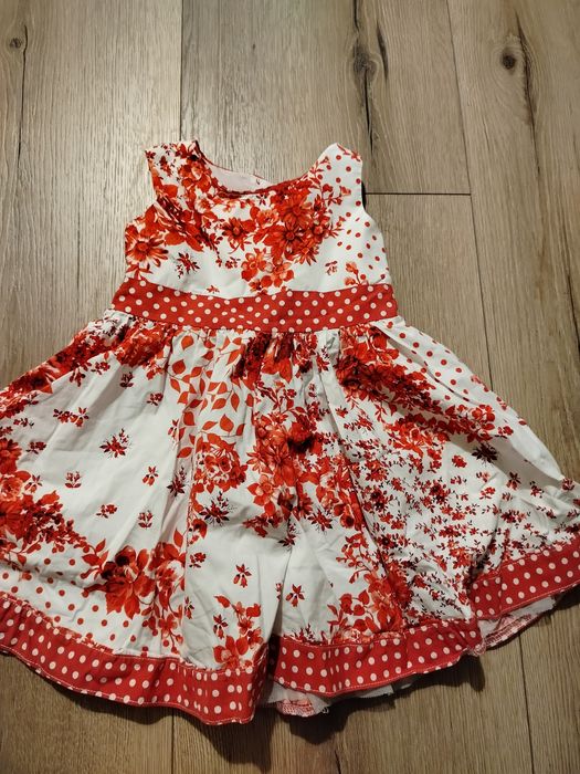 Sukienka letnia czerwone kwiaty 86 92