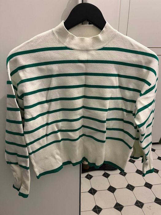 Bluza sweter biała w zielone paski Mango. Rozm. XS nowa