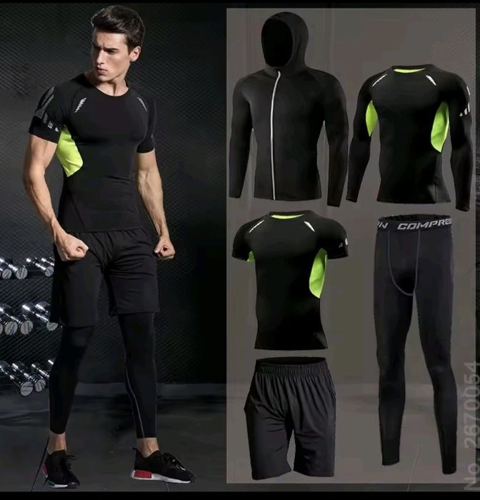 5в1.Компрессионный комплект PRO COMBAT,(рашгард+лосины+шорты+ветровка)