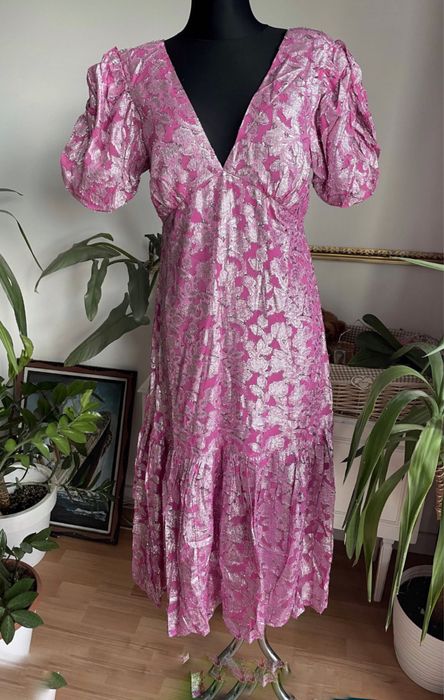 Warehouse zdobiona sukienka midi L 40 xl 42 wiskoza