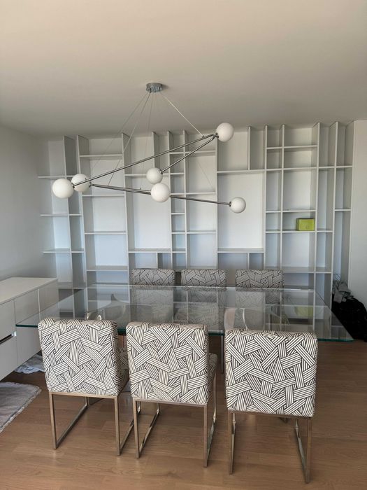 Mesa jantar de vidro 220x120cm com pés em inox (Interdesign)