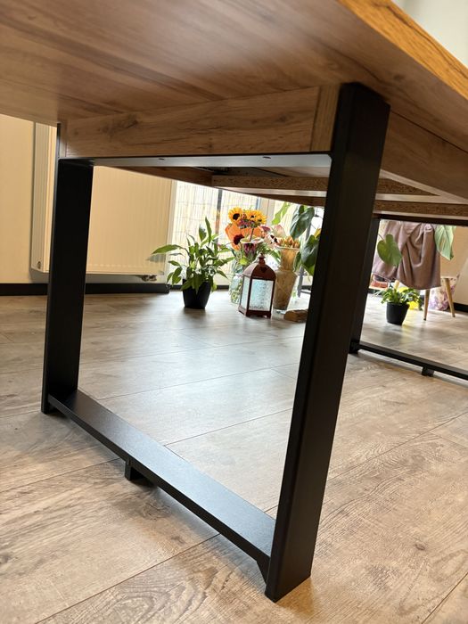 Stół drewniany, rozkladany, jadalnia, loft