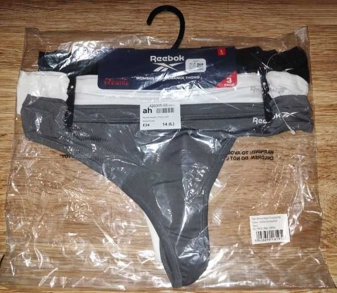 Reebok Thong Agatha Womens 3 Pack rozmiar L Stringi damskie 3 kolory