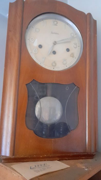 Relógio Reguladora corda pêndulo caixa madeira porta vidro (restauro)