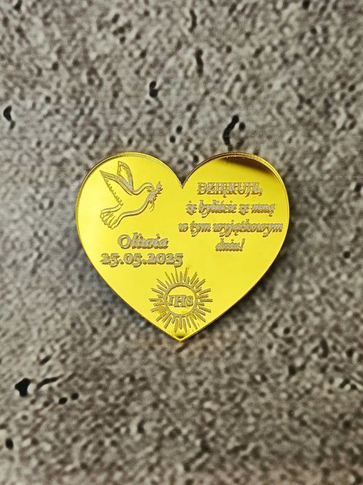 Podziękowanie dla gości Pierwsza Komunia serce plexi magnes