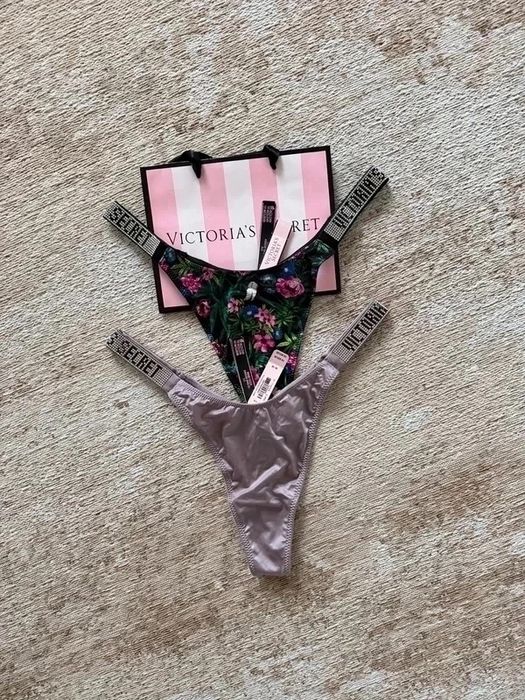 Victoria’s Secret 2x majtki+ torebka prezentową mała M 38 stringi shine strap logo metka oryginalne