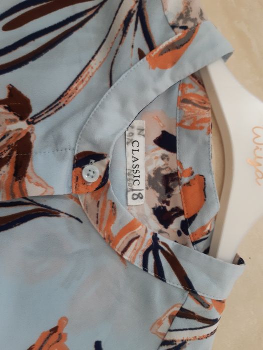 Bluzka koszula na lato jasno niebieska wzór kwiaty M&S Classic 42 44