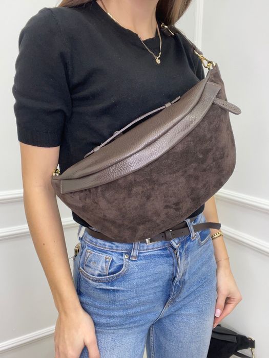 Nerka torebka wloska skora naturalna zamsz naturalny czekoladowa brąz