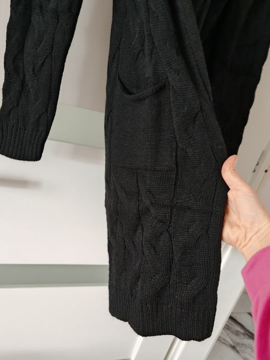 Długi czarny kardigan z kieszeniami warkocz s m L XL