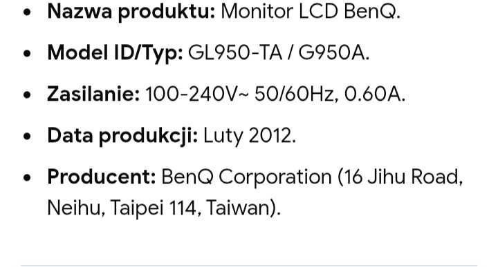Monitor Benq model GL950