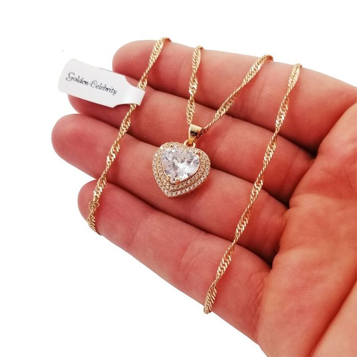 Złoty Naszyjnik Z Sercem 18k Celebrytka + Cyrkonie Prezent Na 40 Urodz