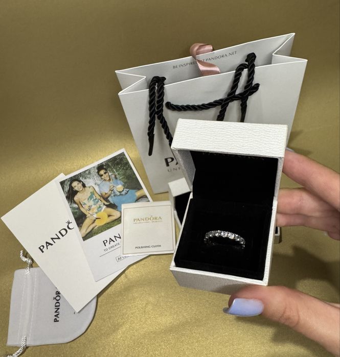 Каблучка пандора блискучий рядочок срібна калбучка Pandora