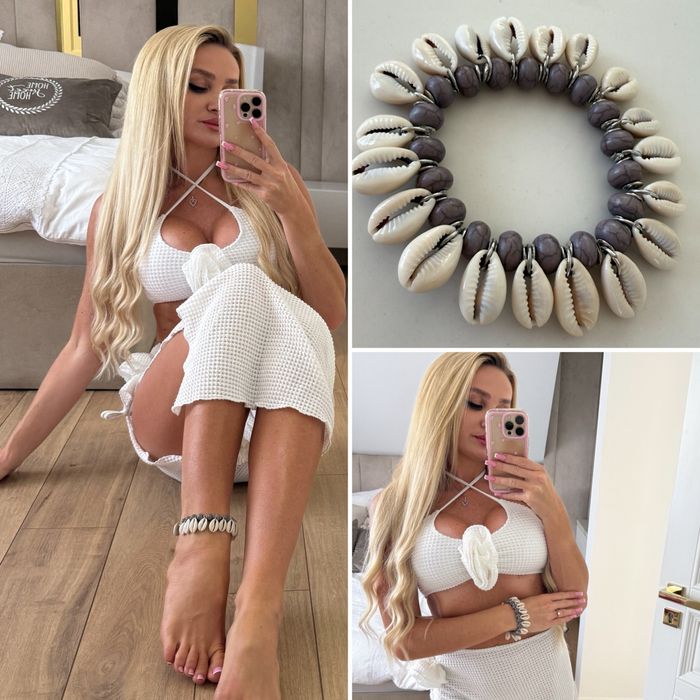 Stylowa bransoletka na nogę lub rękę koraliki muszelki boho