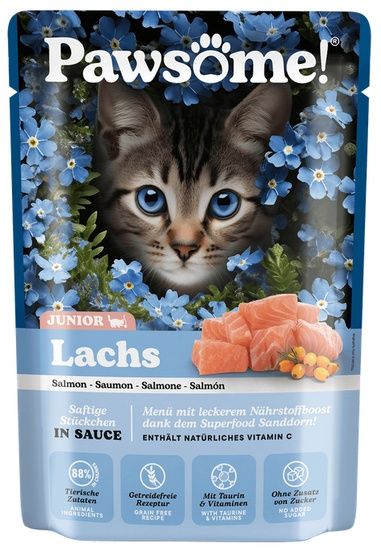 Naturalna karma dla kociąt bez cukru i zbóż Pawsome Łosoś w sosie 85g