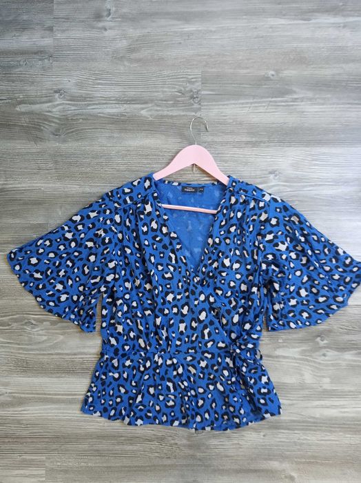 Bluzka kopertowa XL 42 KappAhl panterka wiązana szeroki rękaw krótki