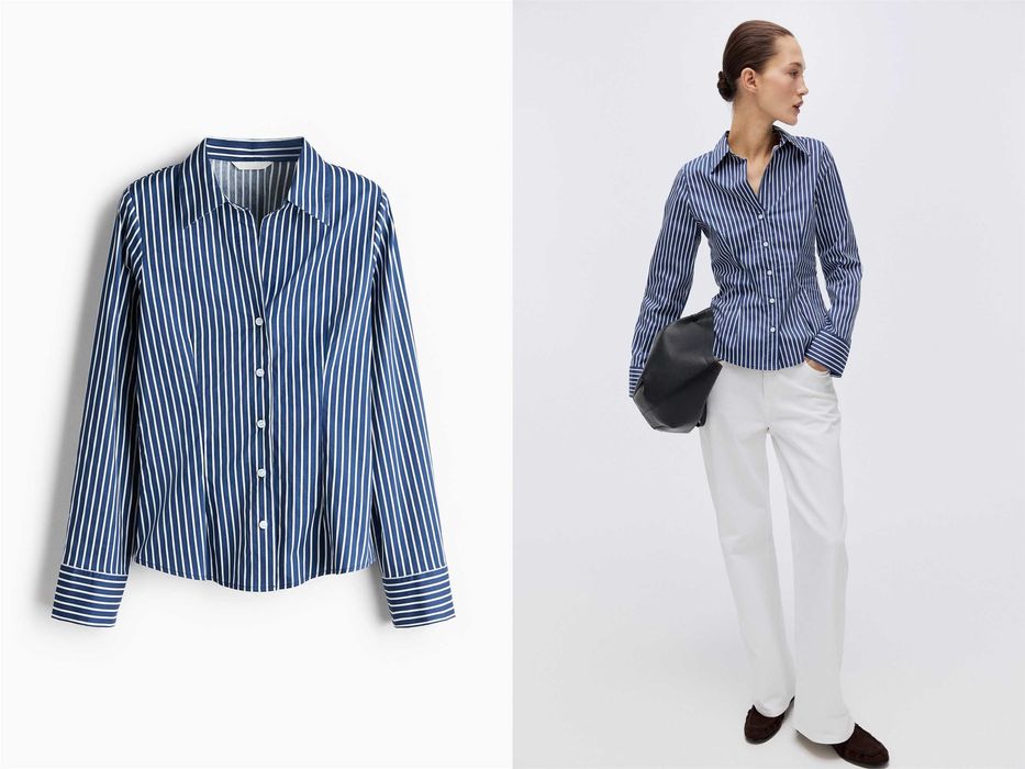 Koszula S nowa kolekcja dopasowana niebieska paski bawełna PROMOCJA