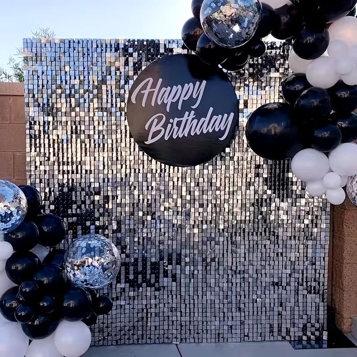 24 srebrne panele cekinowe na ściankę balonową NOWE