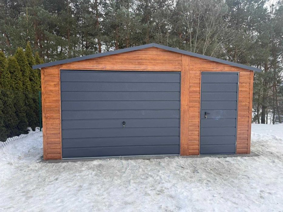 Garaż Blaszany 5x6 Drewnopodobny Złoty Dąb Grafit  + Drzwi PRODUCENT
