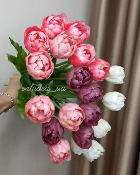 Гелеві піоновидні та махрові тюльпани штучні, квіти латексні  і гелеві